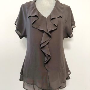 Vivienne Tam grey ruffle blouse designer chiffon semi sheer grey colour